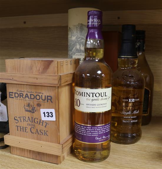 Six assorted bottles of whisky: Oban Glenkinchie 10yo, Glenorchy 8yo, Edradour Straight from the Cask,